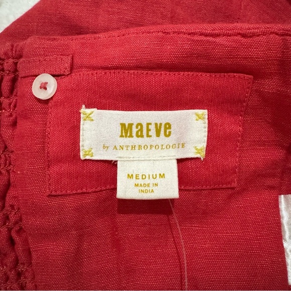 Maeve by Anthropologie Red Strapless Bandeau Crop Top, Linen Blend, Medium NWT - Picture 3 of 6